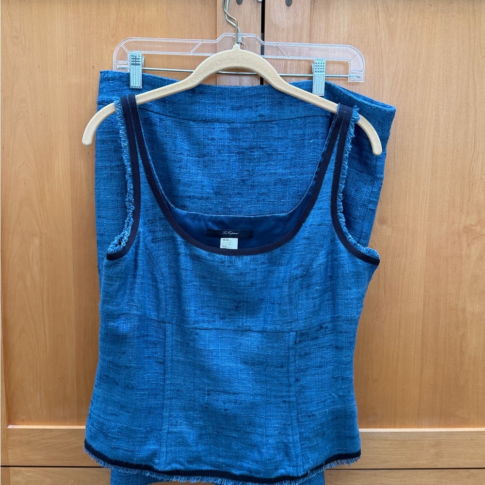 Les Copains Blue Tweed Sleeveless Skirt Set